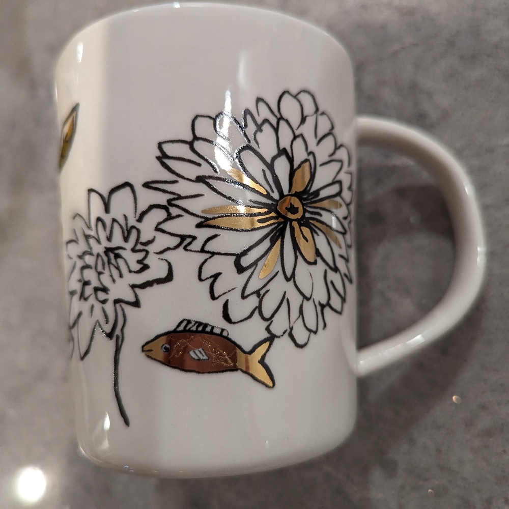 Anthropologie fish and flower mug
